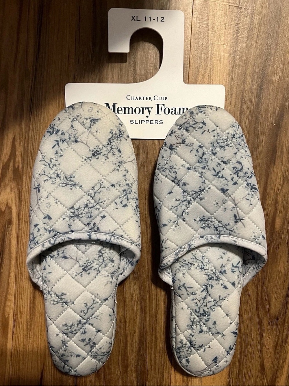 Charter Club Printed Quilted Slide Slippers Cherry Blossom, Blue, XL (11/12)